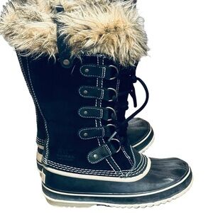 SOREL Joan Of Arctic Black Quarry Winter Boots Faux Fur Trim